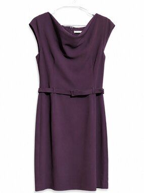 Banana Republic Plum Cowl Neck Belted Sheath Dress Women’s 14